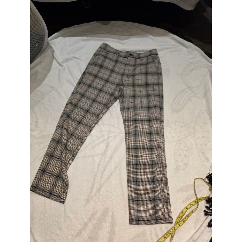 American Eagle Womens Glen Plaid Stretch Tapered Trousers Tan Black Size 6 Reg